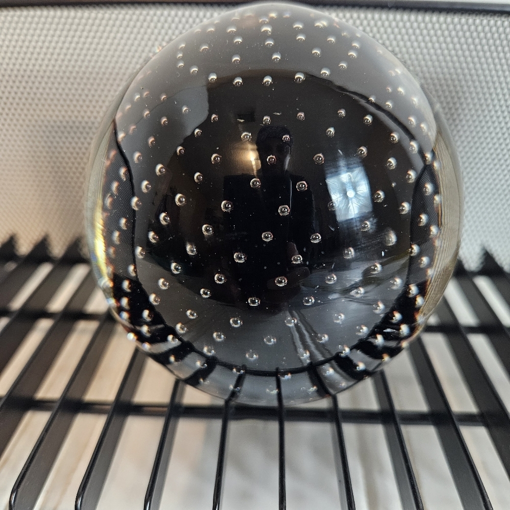 Vintage Black Murano Bullicante Art Glass Paperweight Decor - Picture 4 of 10